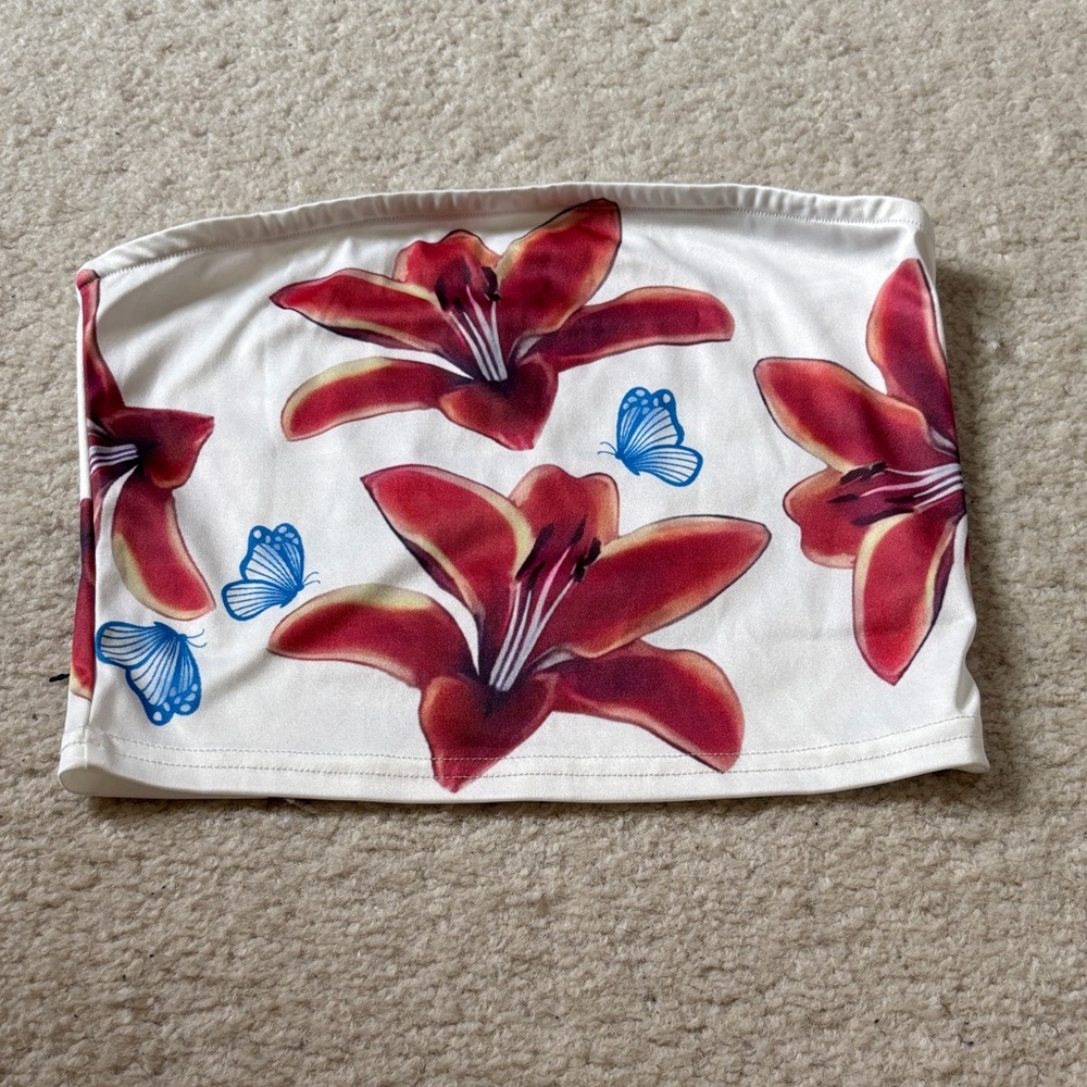 Floral Tube Top with Butterflies